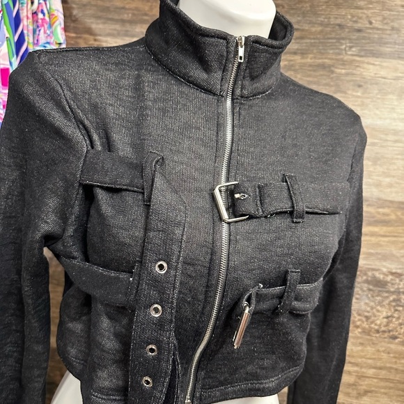 Julia by Love J Chic Black Utility Cropped Zip Jacket for Women - Picture 2 of 8